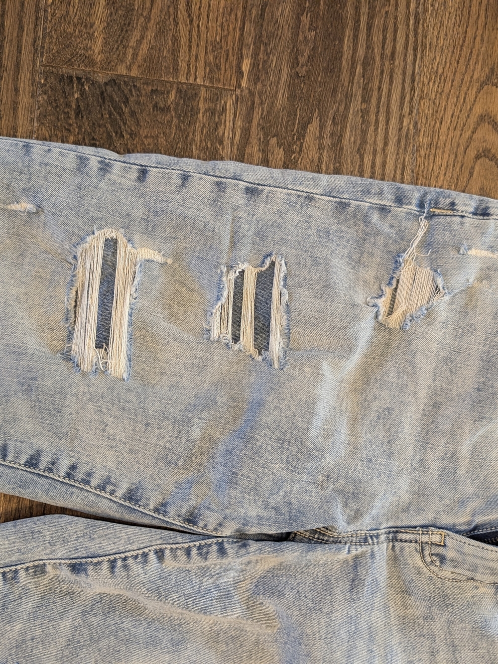 Light Blue Distressed Women's Jeans - Casual Rolled Hem - Picture 3 of 7